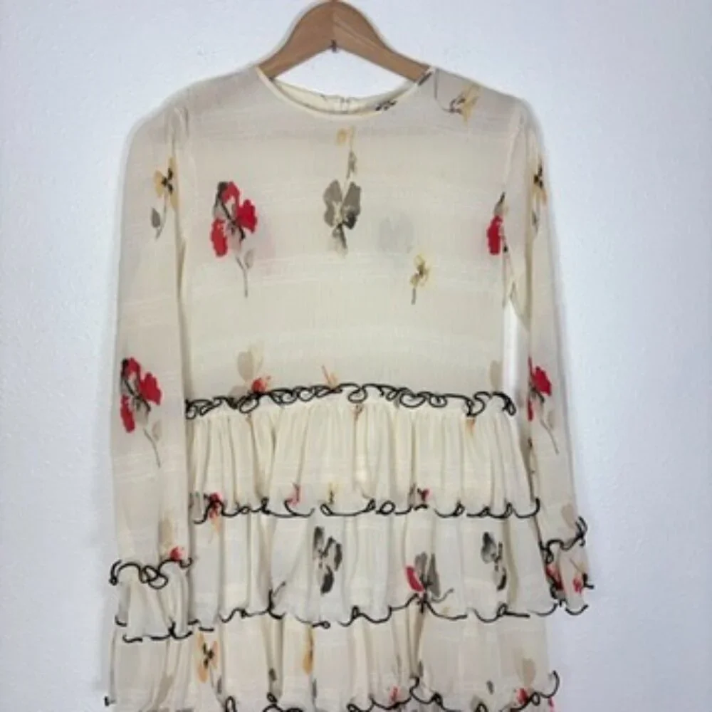 GANNI Size: 34 US Size: 2 Style 1729 Lowell Floral Print Tiered Mini Dress - Picture 6 of 15